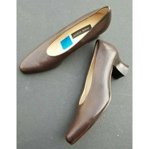 Anne Klein Brown Leather Heels Shoes 7N Italy